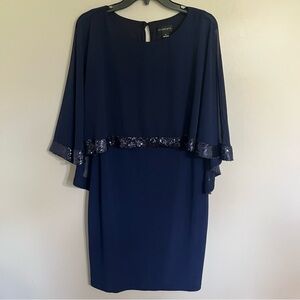 NWT Scarlett Navy Blue Sequins Cape Dress Formal Mother Of The Bride Size 6‎